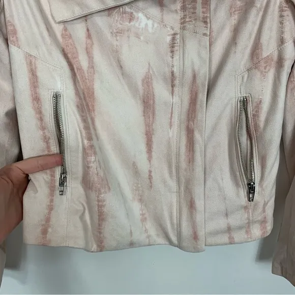 Blank NYC Pink Tie Dye Faux Suede Drape Front Moto Jacket Size Medium
