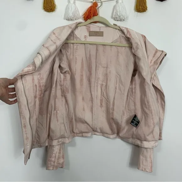 Blank NYC Pink Tie Dye Faux Suede Drape Front Moto Jacket Size Medium