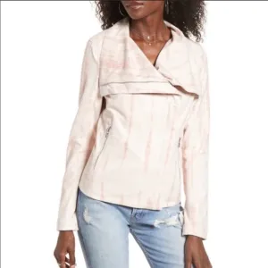 Blank NYC Pink Tie Dye Faux Suede Drape Front Moto Jacket Size Medium