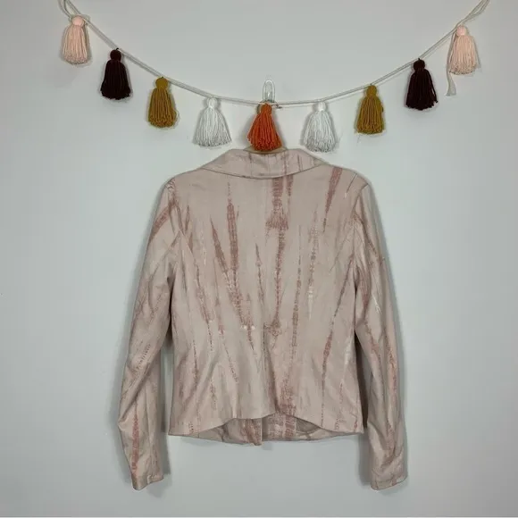 Blank NYC Pink Tie Dye Faux Suede Drape Front Moto Jacket Size Medium