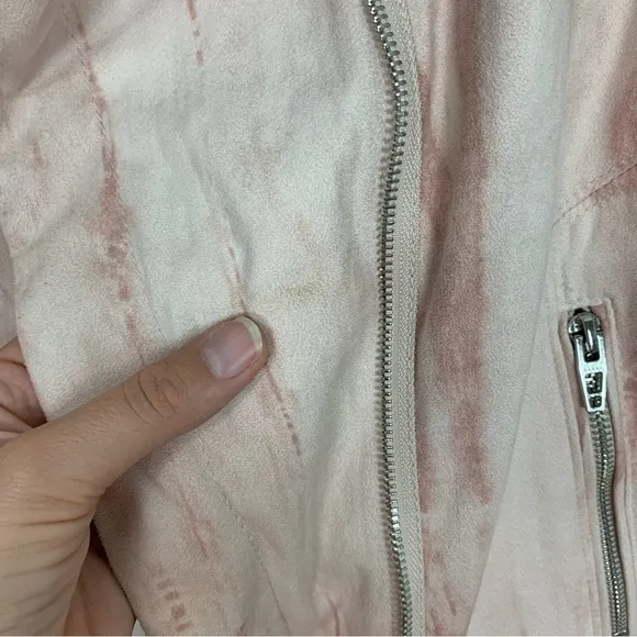 Blank NYC Pink Tie Dye Faux Suede Drape Front Moto Jacket Size Medium