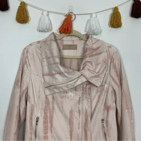 Blank NYC Pink Tie Dye Faux Suede Drape Front Moto Jacket Size Medium