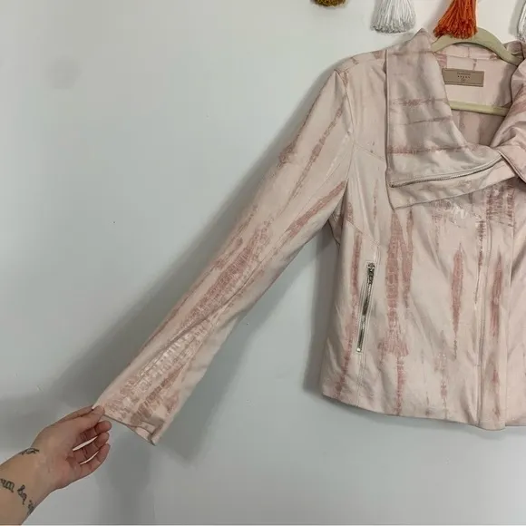 Blank NYC Pink Tie Dye Faux Suede Drape Front Moto Jacket Size Medium