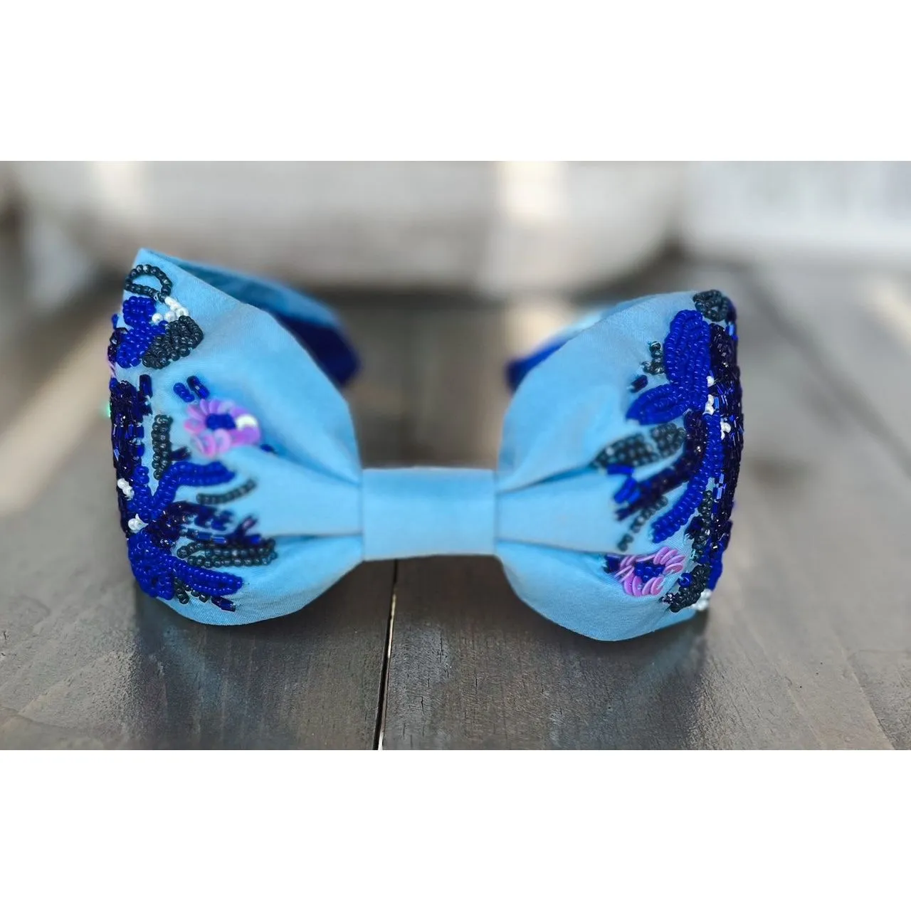 Blue Floral Turban Seed Beaded Headband S