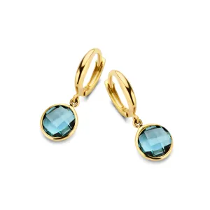 Boucles d'oreilles charnières - Or Jaune, Topaze London Blue (064244/T)