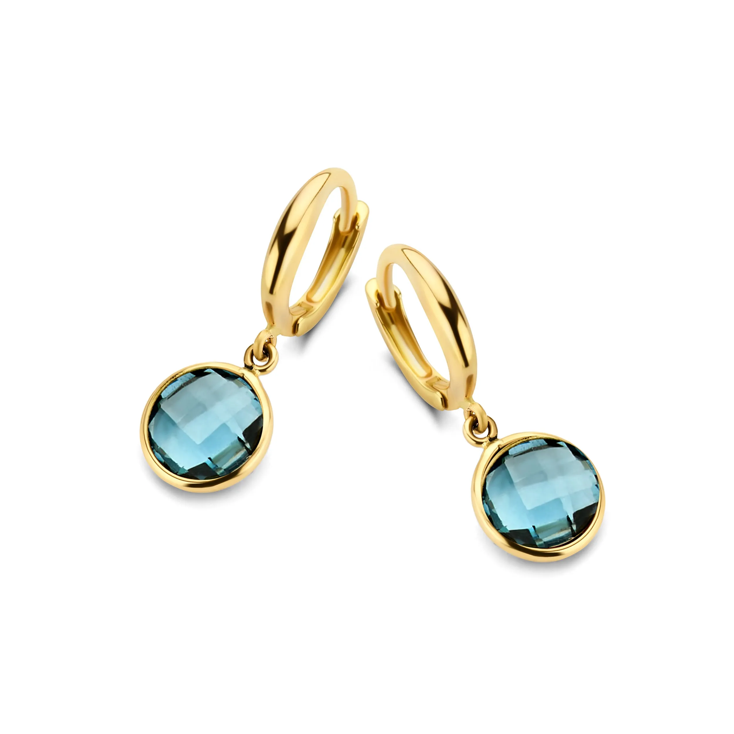 Boucles d'oreilles charnières - Or Jaune, Topaze London Blue (064244/T)