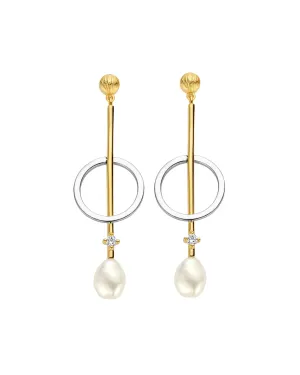 Boucles d'oreilles FJF - Classic Circle, Argent Bicolore, Zircon et Perle (FJF0030031B)