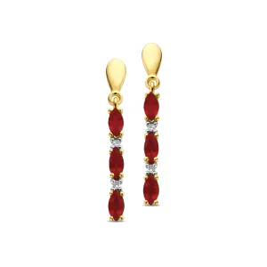 Boucles d'oreilles pendantes - Or Jaune et Blanc, Diamants et Rubis (065531/RA)