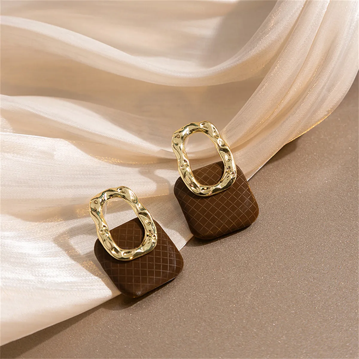 Brown Polystyrene & 18K Gold-Plated Handbag Drop Earrings
