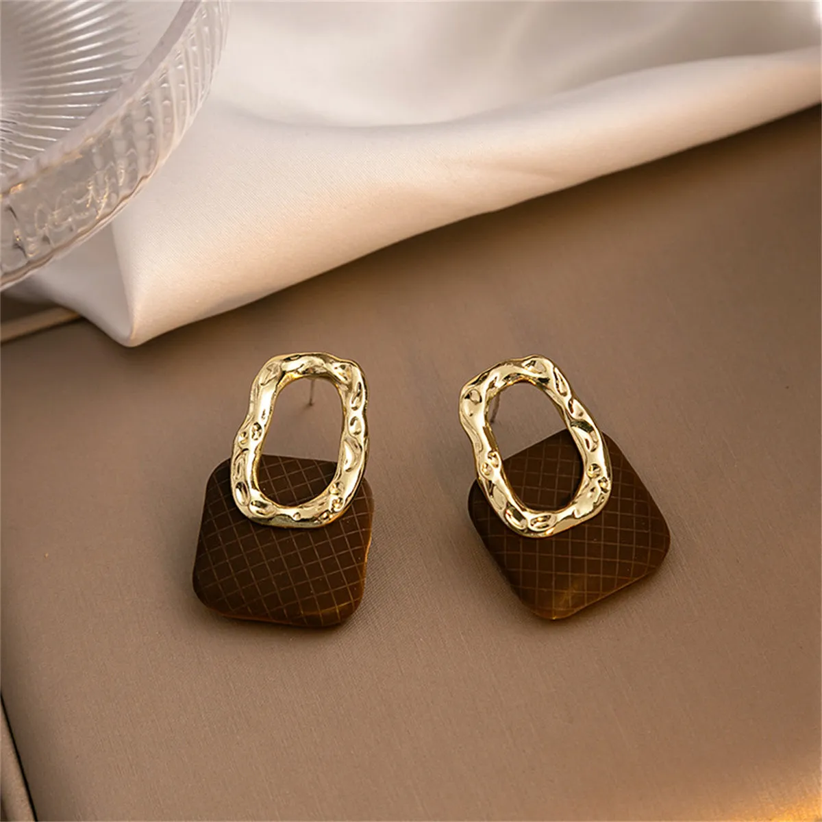 Brown Polystyrene & 18K Gold-Plated Handbag Drop Earrings