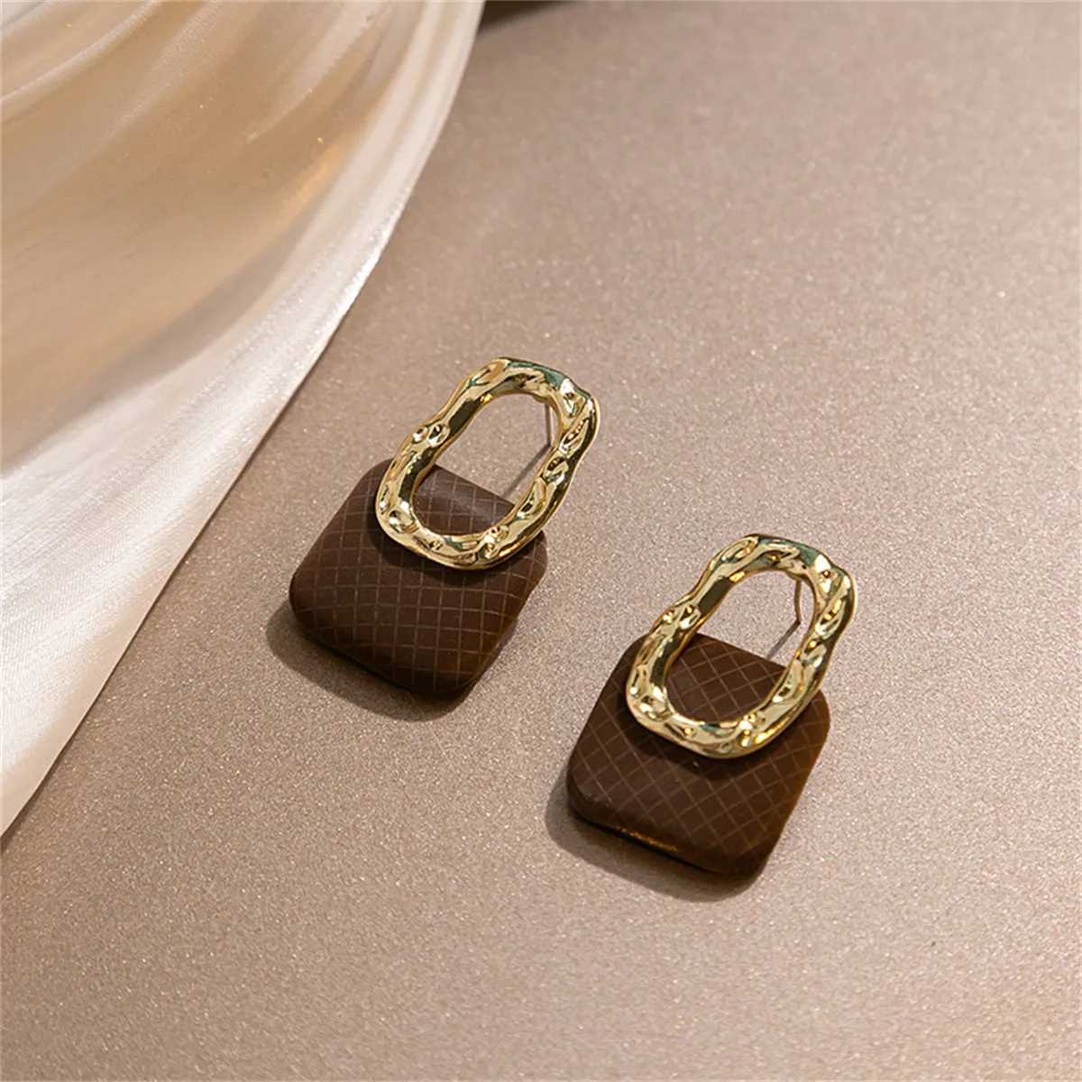 Brown Polystyrene & 18K Gold-Plated Handbag Drop Earrings