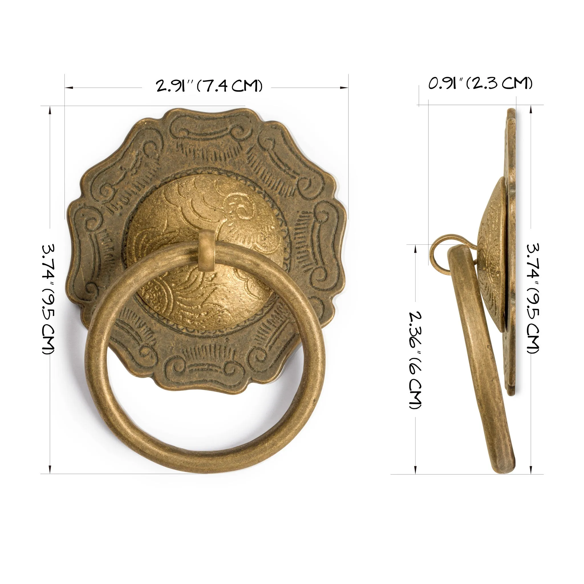 Buddha's Scepter Brass Hardware Pulls 3.7" - Set of 2