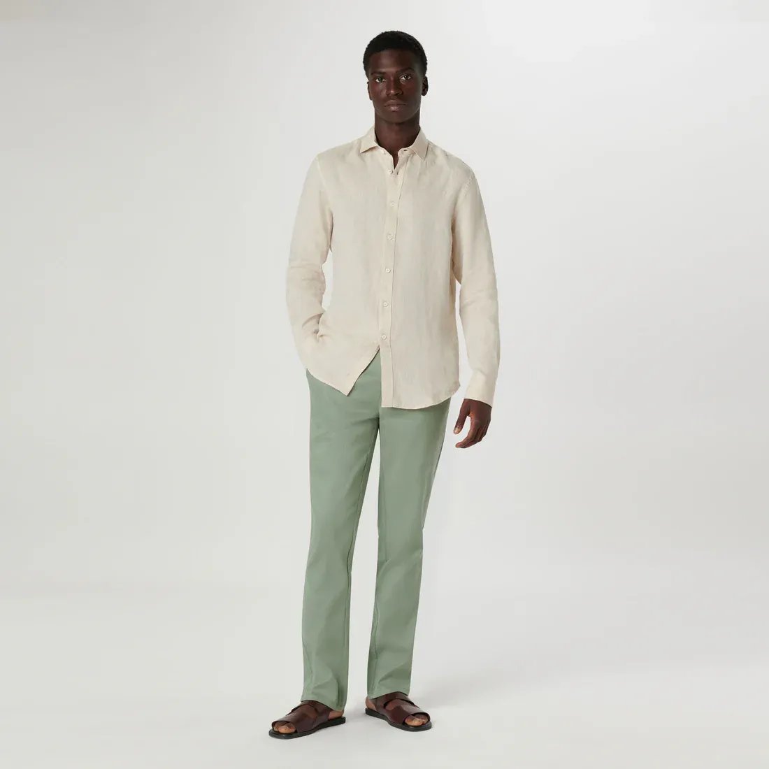Bugatchi Axel Linen Long Sleeve Shirt - Beige