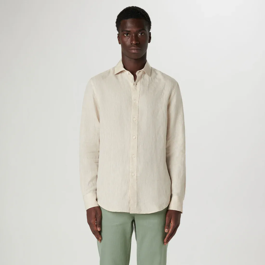 Bugatchi Axel Linen Long Sleeve Shirt - Beige