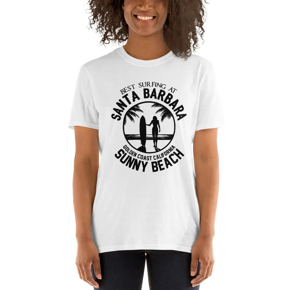 Buy Best Surfing at Santa Barbara Golden Coast California Sunny Beach T-shirt for Women in White