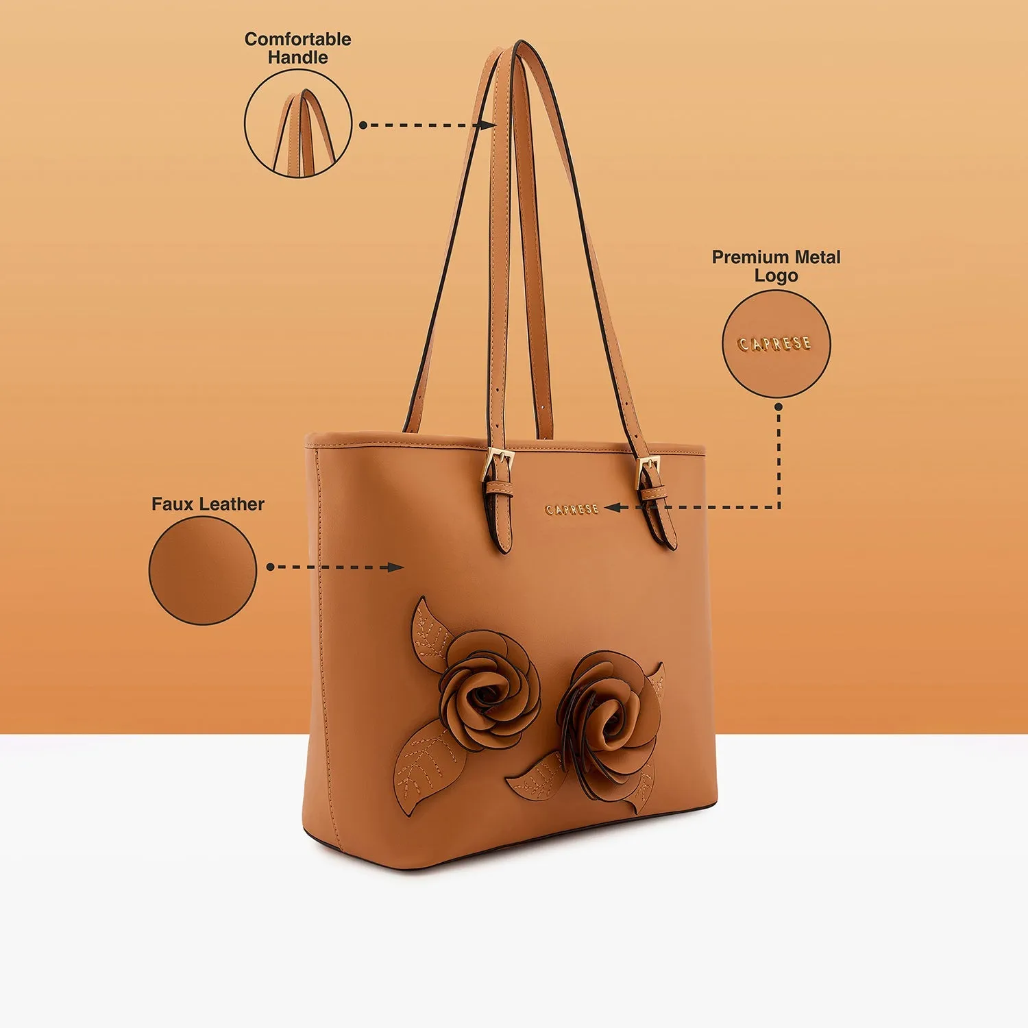 Caprese Bloom Medium Apricot Satchel Bag