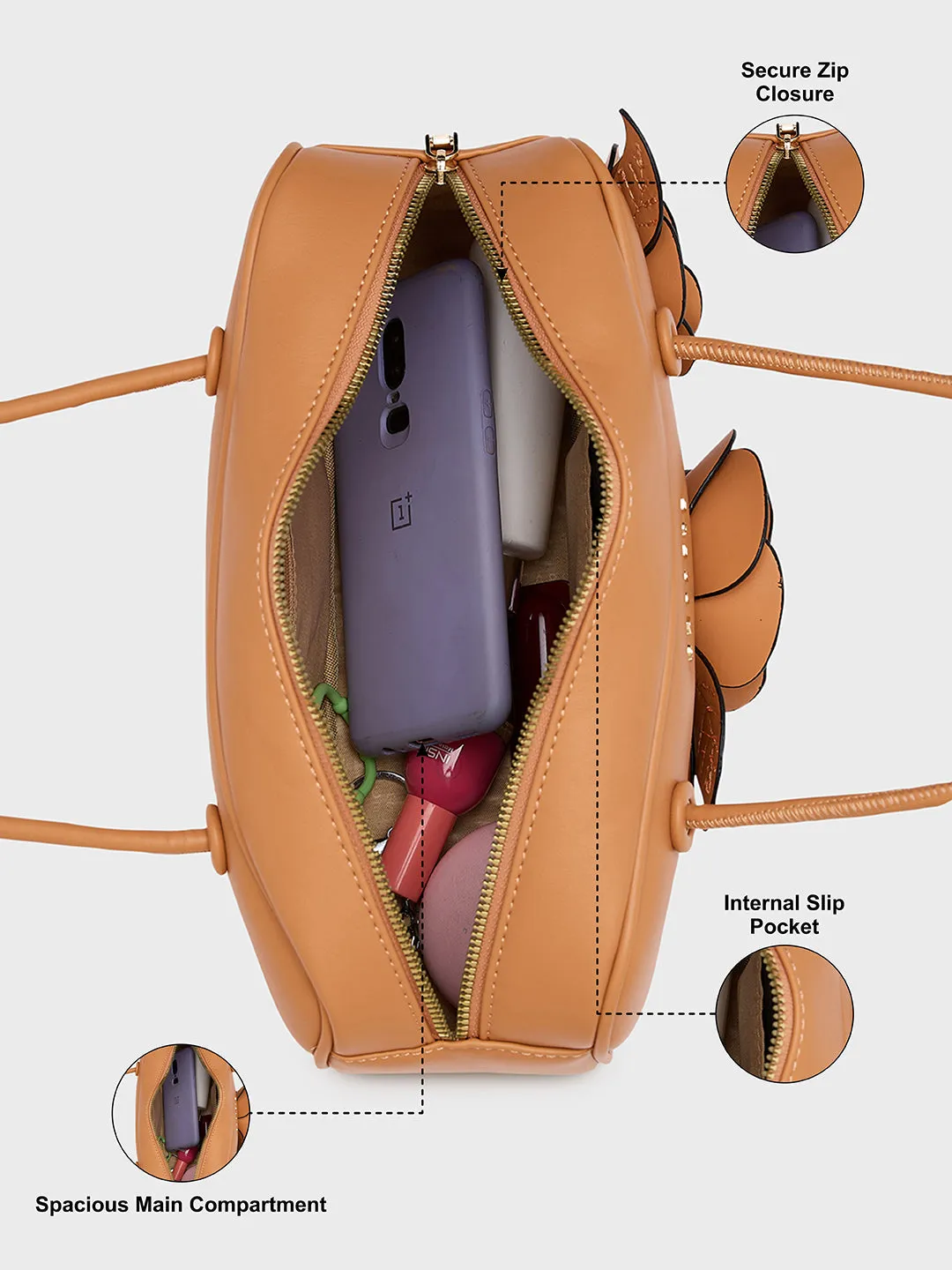 Caprese Bloom Medium Apricot Satchel Bag