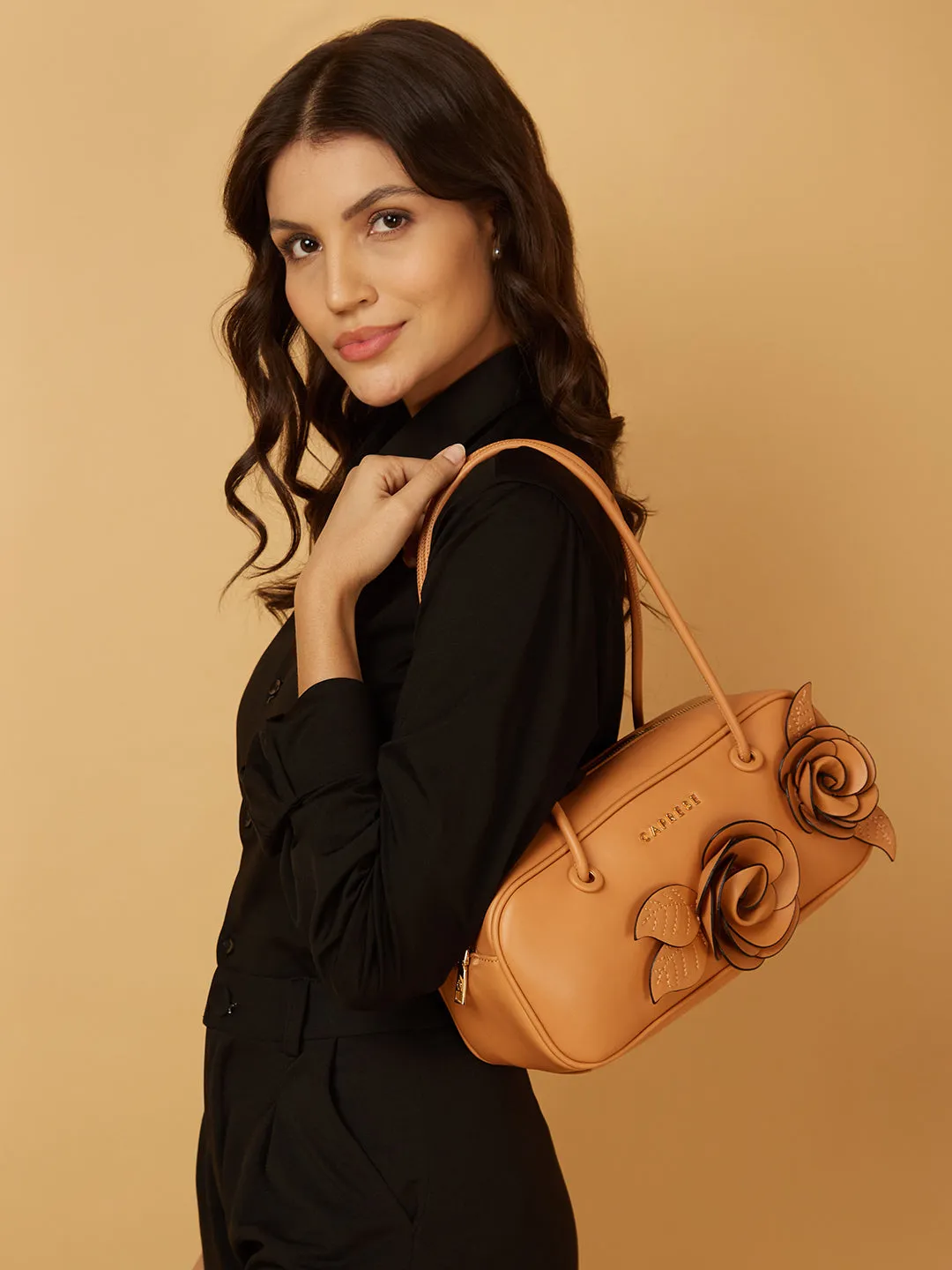 Caprese Bloom Medium Apricot Satchel Bag