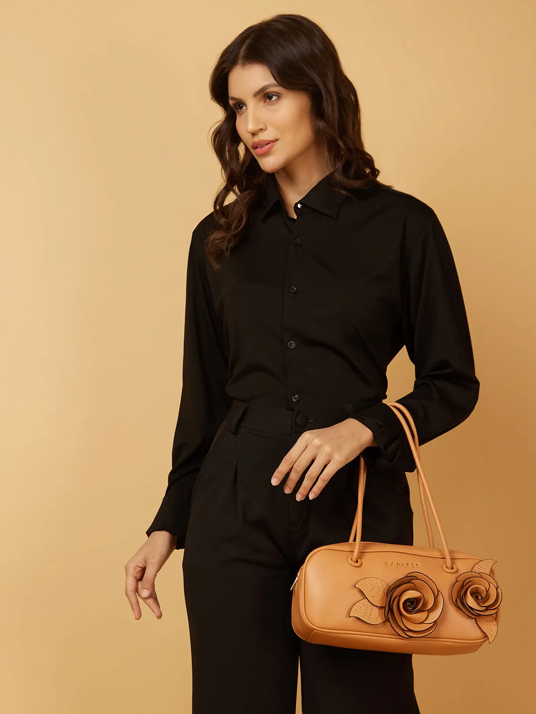 Caprese Bloom Medium Apricot Satchel Bag