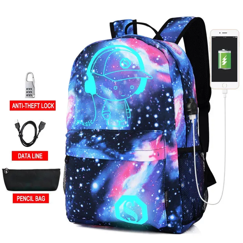Cartoon Backpack Boys School Backpack Student Luminous Animation USB Charge School Bags Teenager Schoolbag Bagpack Rucksack