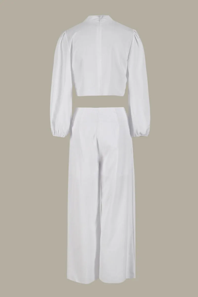 Casual Solid Color Slit Long Sleeve Two Pieces