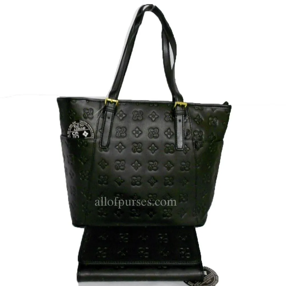 CE Black Signature Embossed Pockets Pink L Wallet Satchel Bag Tote Set