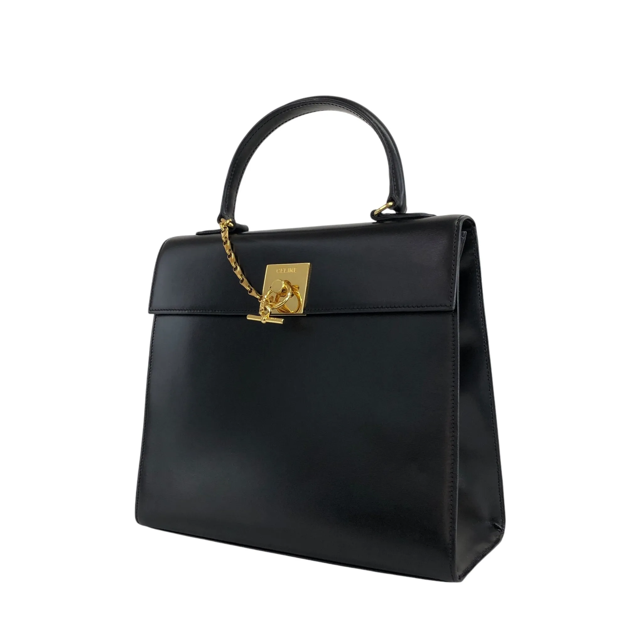 CELINE Gancini Top Handle Handbag Black Vintage a8utvp