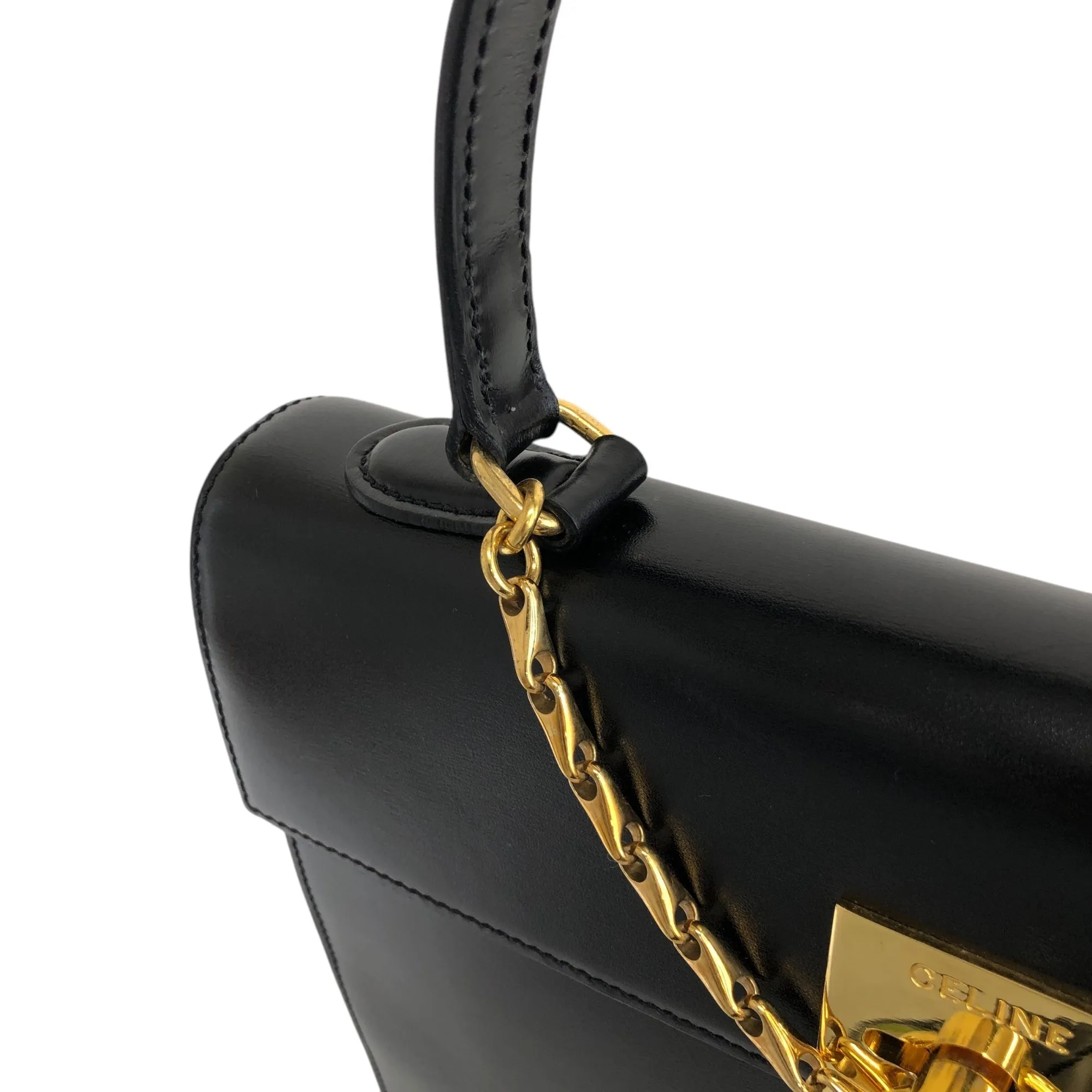 CELINE Gancini Top Handle Handbag Black Vintage a8utvp