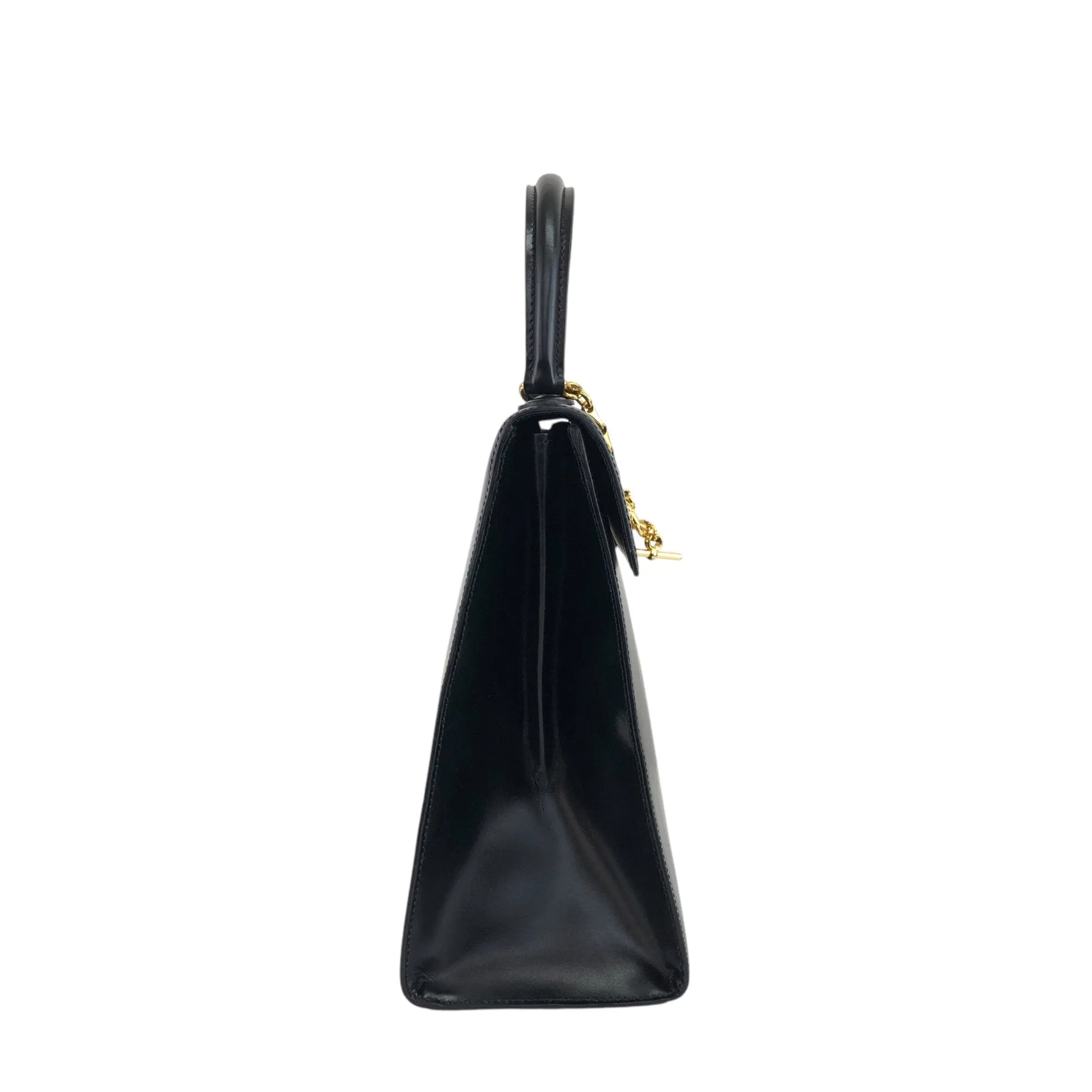 CELINE Gancini Top Handle Handbag Black Vintage a8utvp