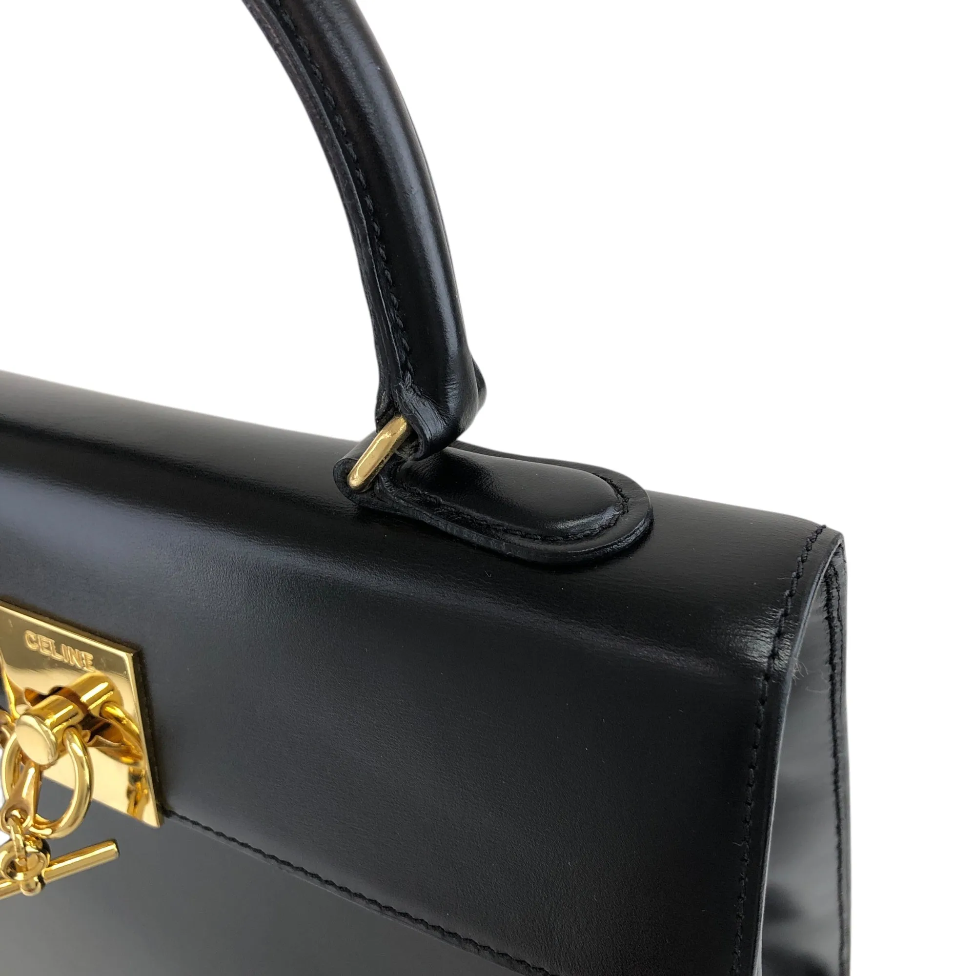 CELINE Gancini Top Handle Handbag Black Vintage a8utvp