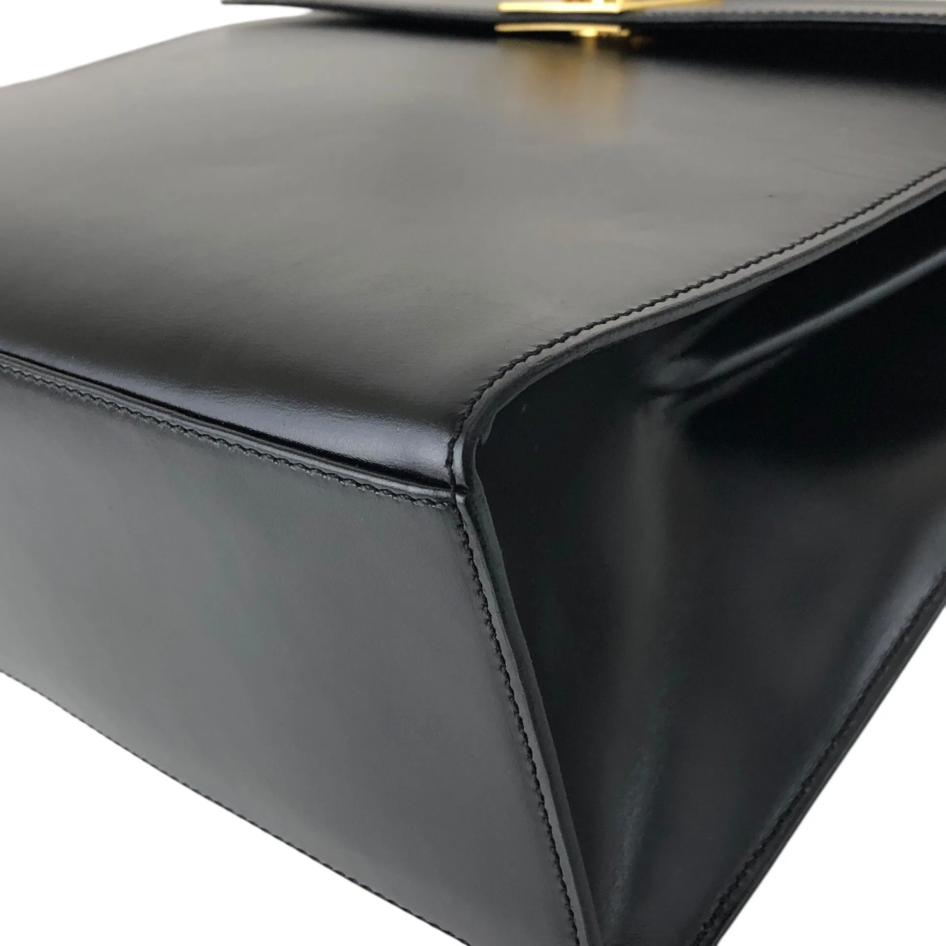 CELINE Gancini Top Handle Handbag Black Vintage a8utvp