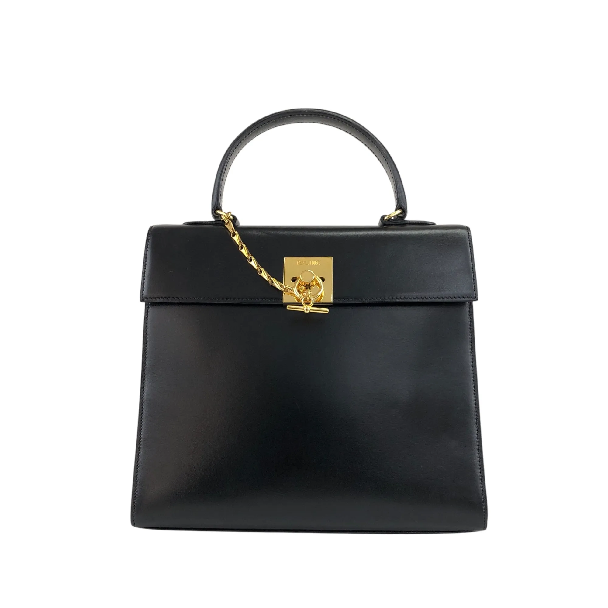CELINE Gancini Top Handle Handbag Black Vintage a8utvp