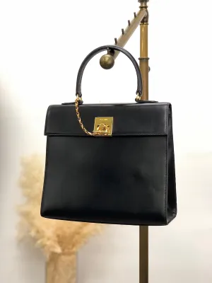 CELINE Gancini Top Handle Handbag Black Vintage a8utvp