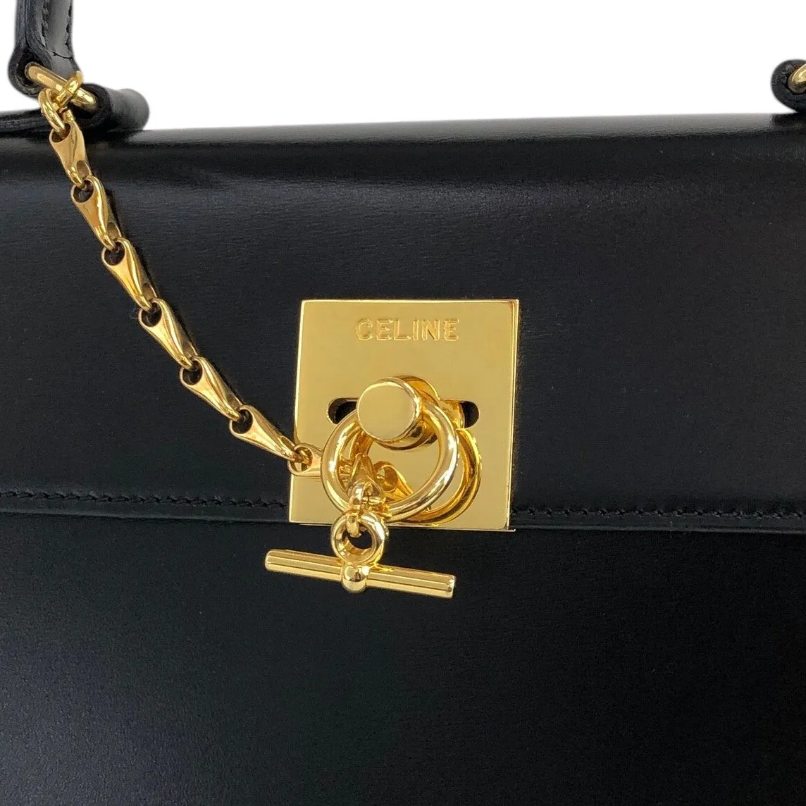 CELINE Gancini Top Handle Handbag Black Vintage a8utvp