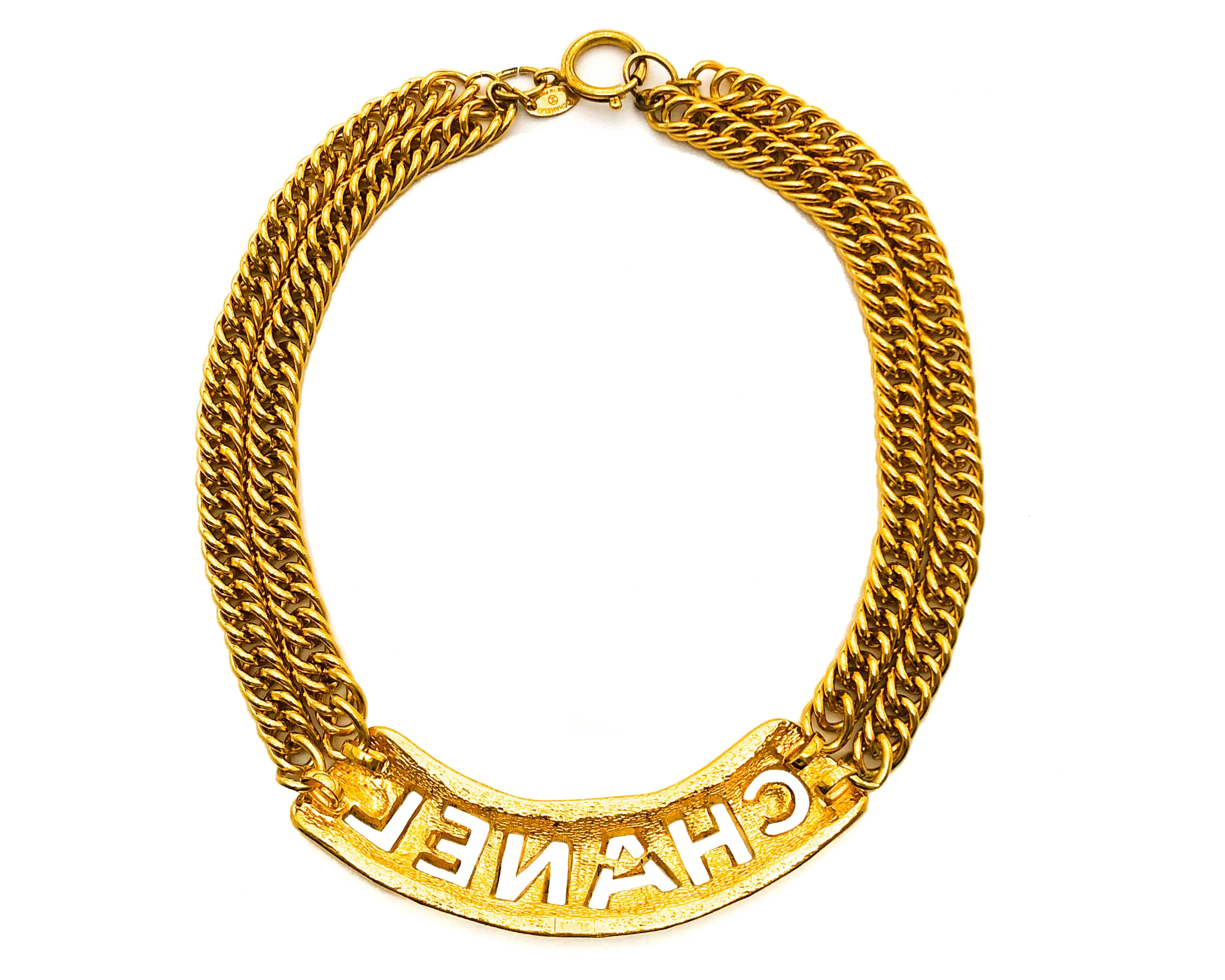 Chanel Vintage Rare Gold Classic Cutout Necklace
