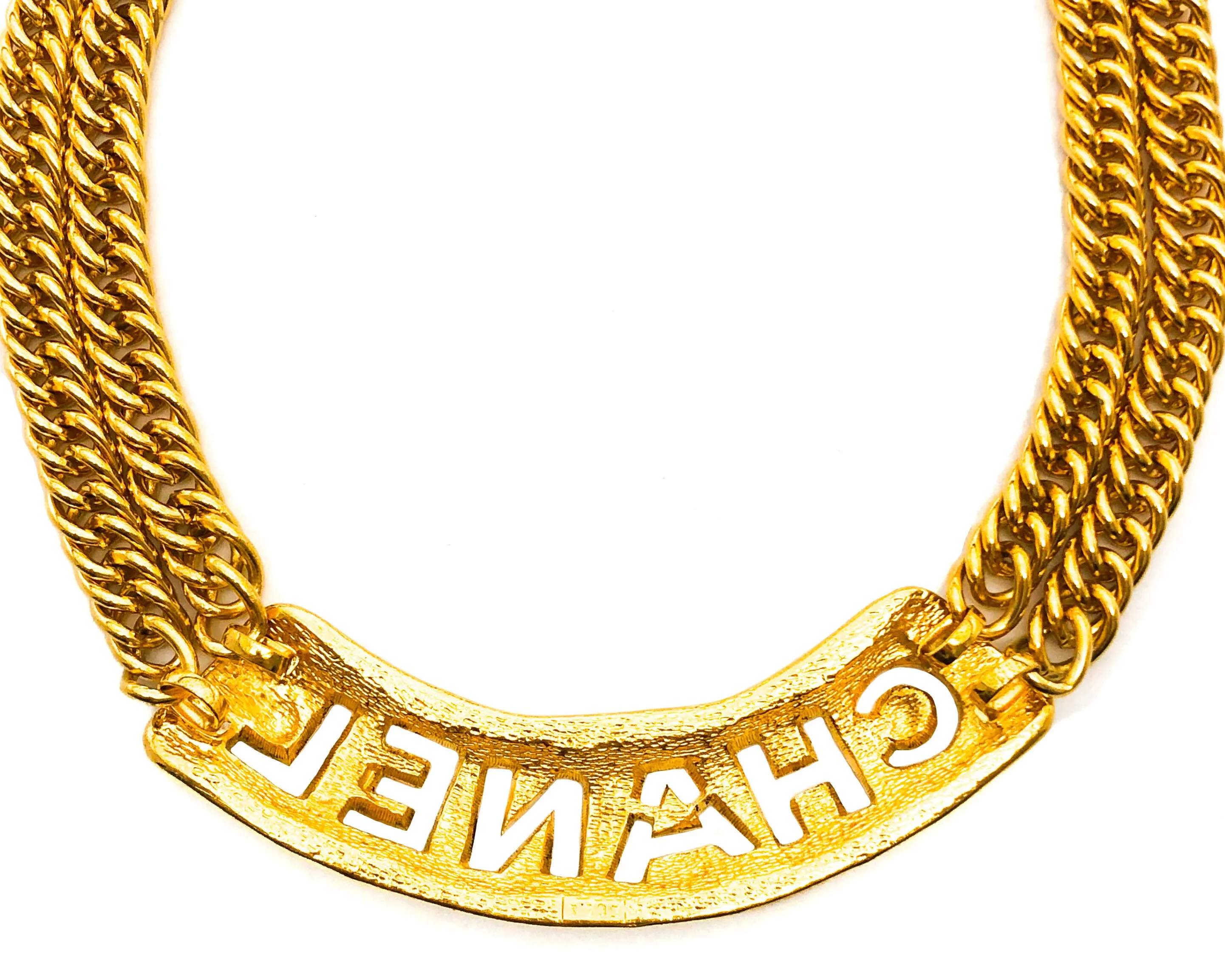 Chanel Vintage Rare Gold Classic Cutout Necklace
