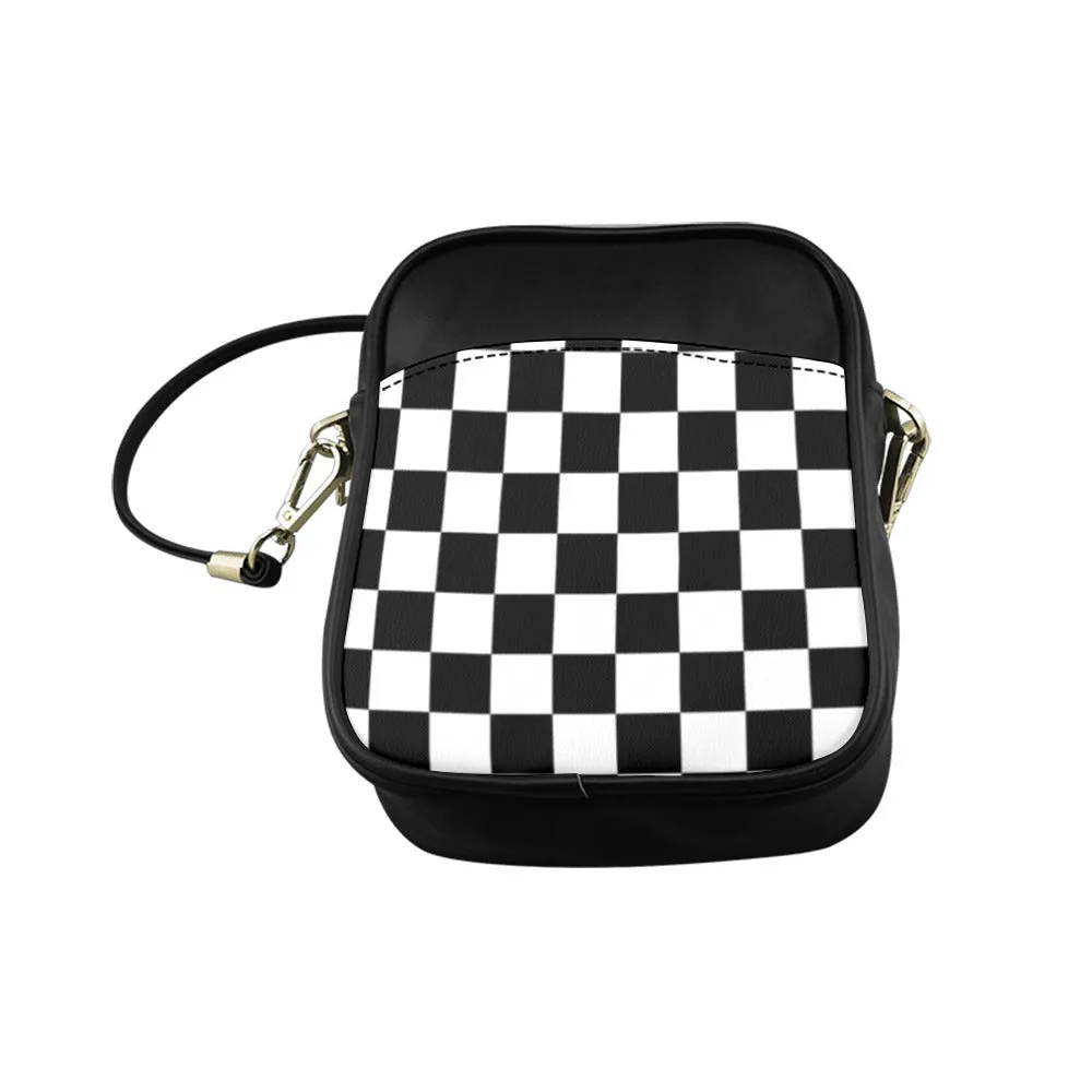 Checkered Mini Sling Bag Small Purse, Black White Checkered