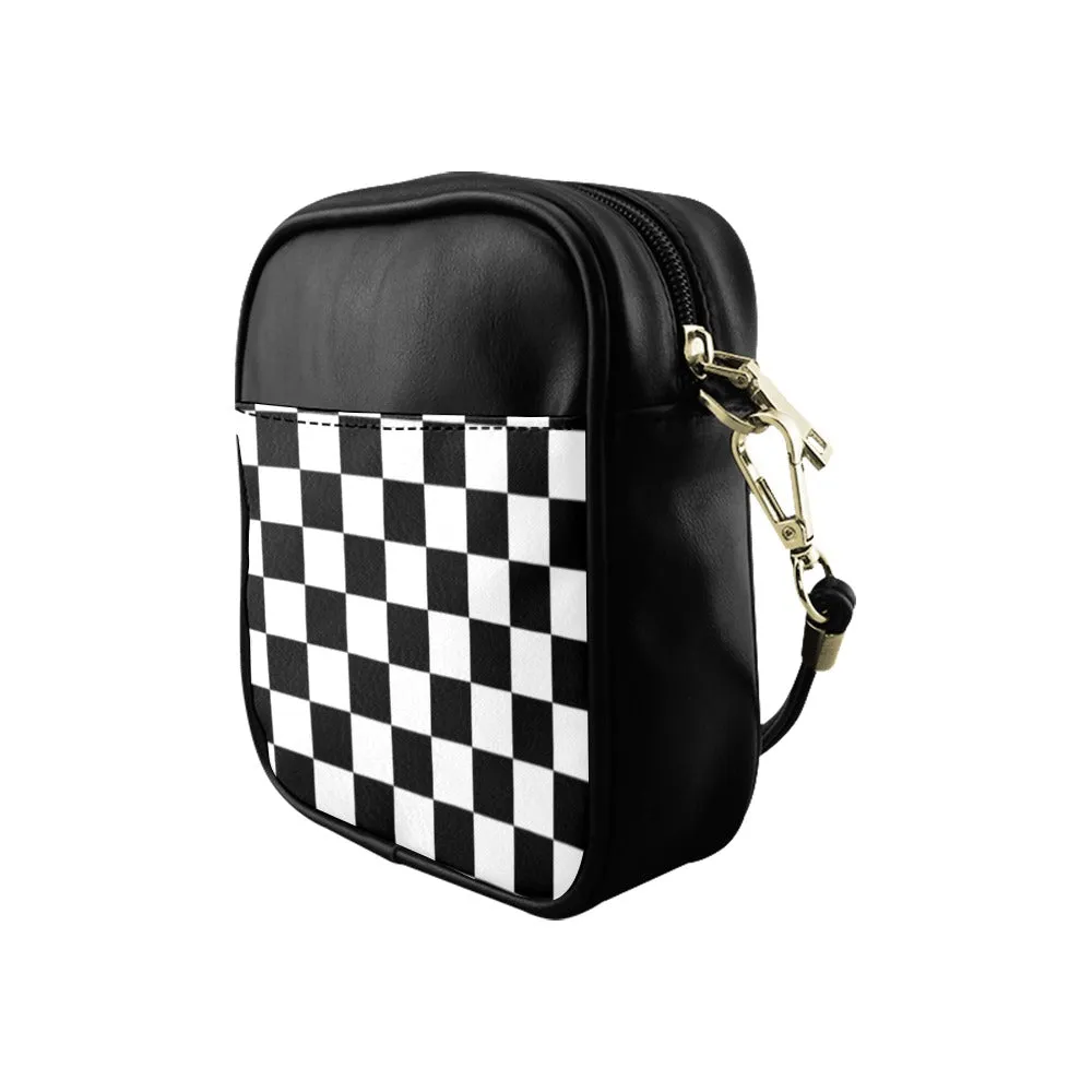 Checkered Mini Sling Bag Small Purse, Black White Checkered