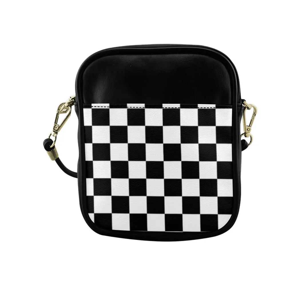 Checkered Mini Sling Bag Small Purse, Black White Checkered