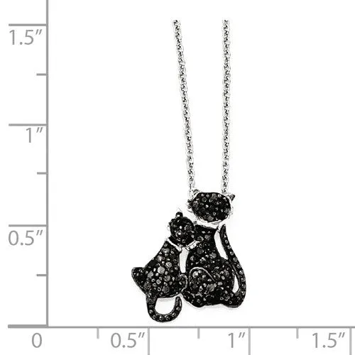 Cheryl M Sterling Silver CZ Black Cats Necklace