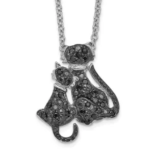 Cheryl M Sterling Silver CZ Black Cats Necklace