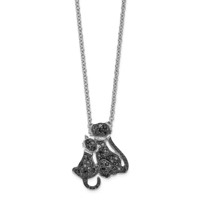 Cheryl M Sterling Silver CZ Black Cats Necklace