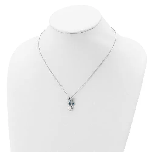 Cheryl M Sterling Silver CZ Freshwater Pearl Seahorse Necklace