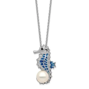 Cheryl M Sterling Silver CZ Freshwater Pearl Seahorse Necklace
