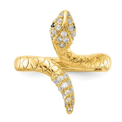 Cheryl M Sterling Silver Gold-Plated CZ Snake Ring