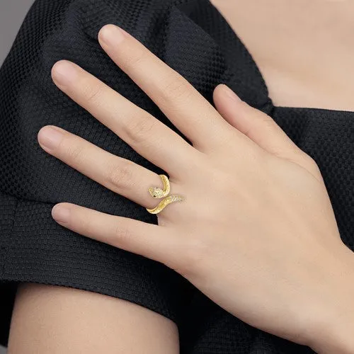 Cheryl M Sterling Silver Gold-Plated CZ Snake Ring