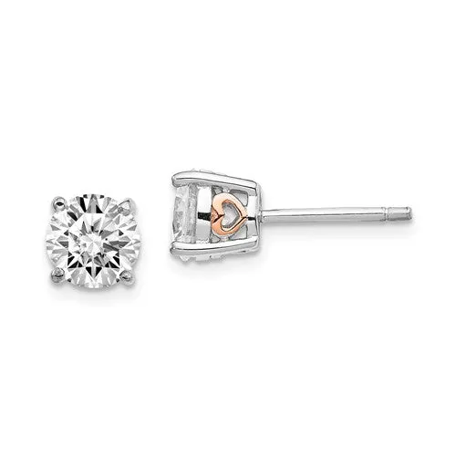Cheryl M Sterling Silver Rose Gold Heart CZ Stud Earrings