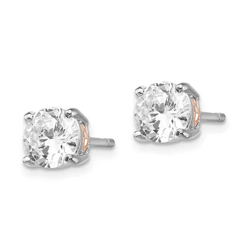 Cheryl M Sterling Silver Rose Gold Heart CZ Stud Earrings