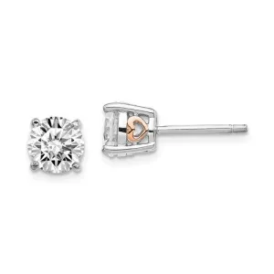 Cheryl M Sterling Silver Rose Gold Heart CZ Stud Earrings