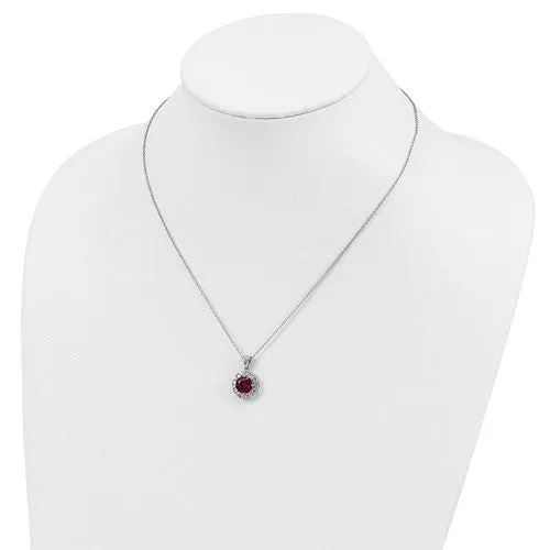 Cheryl M Sterling Silver Round Created Ruby & CZ Halo Pendant Necklace